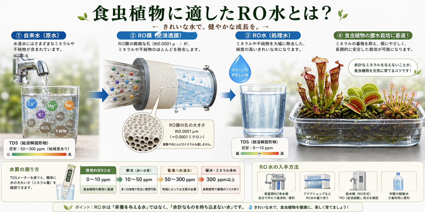 食虫植物に適したRO水とは？水質の測り方と入手方法