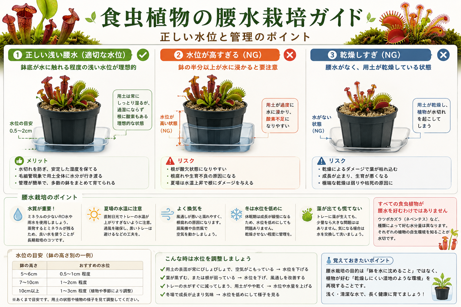 食虫植物の腰水栽培とは？正しい水位と管理方法を解説