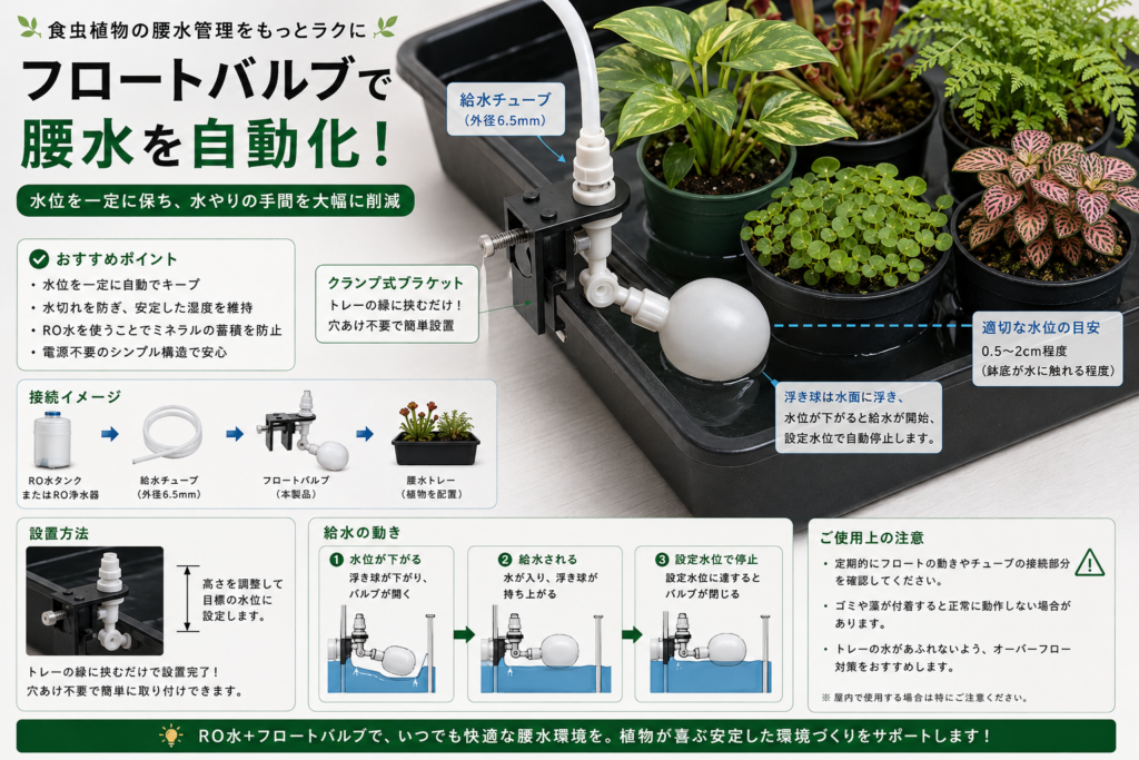 食虫植物の腰水を自動化!フロートバルブで水位を一定に保つ方法 1